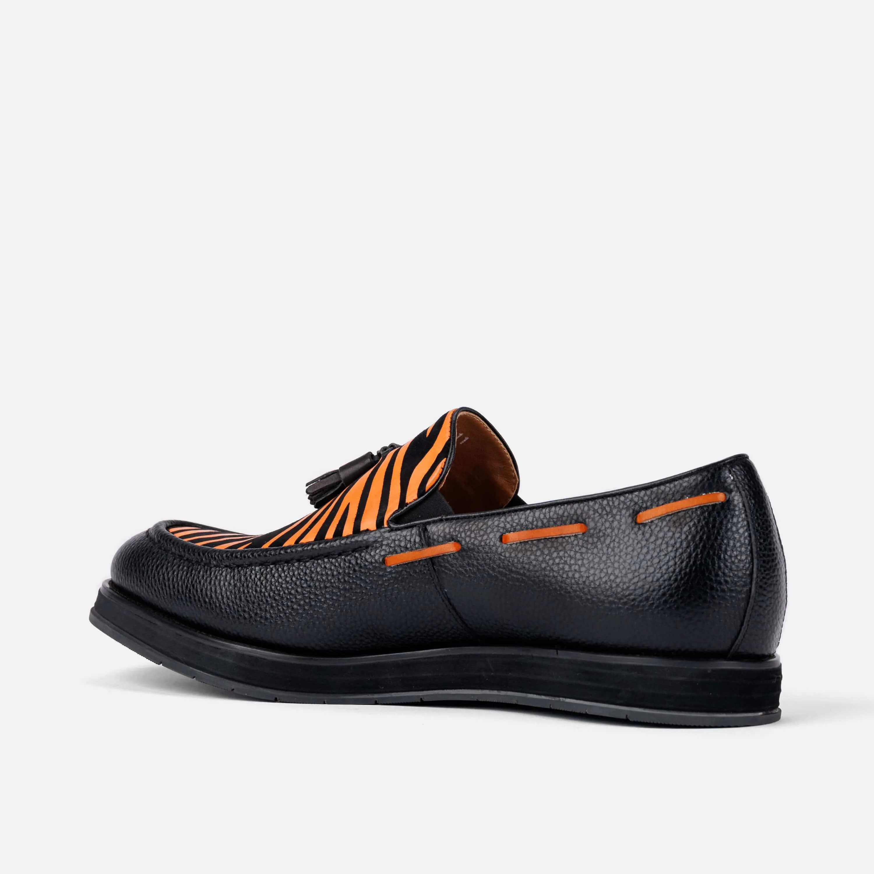 Apollo Black Tiger Leather Tassel Loafers