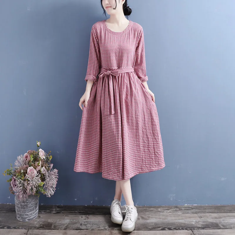 Autumn Cotton Linen Casual Pliad Dress