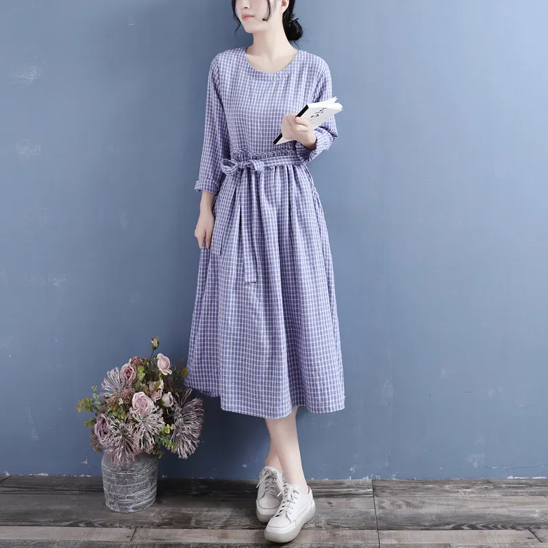 Autumn Cotton Linen Casual Pliad Dress