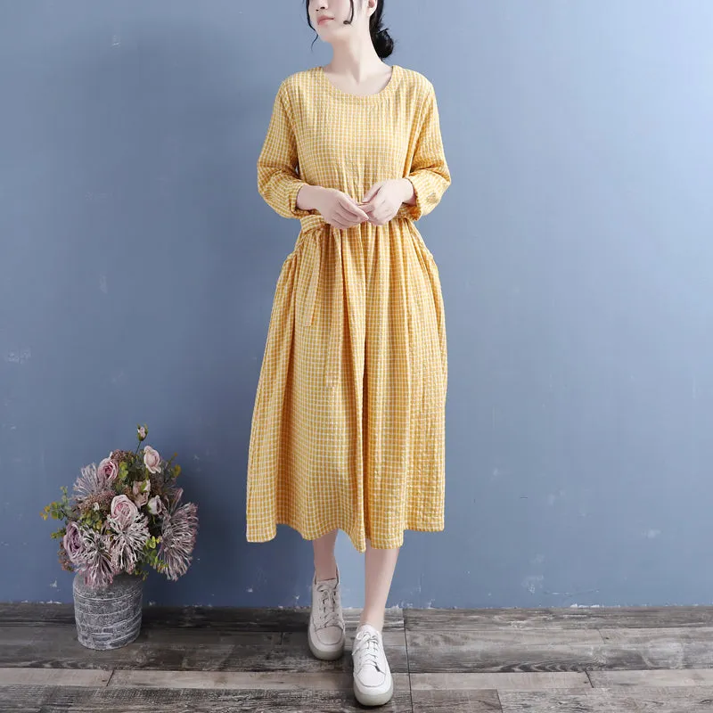 Autumn Cotton Linen Casual Pliad Dress