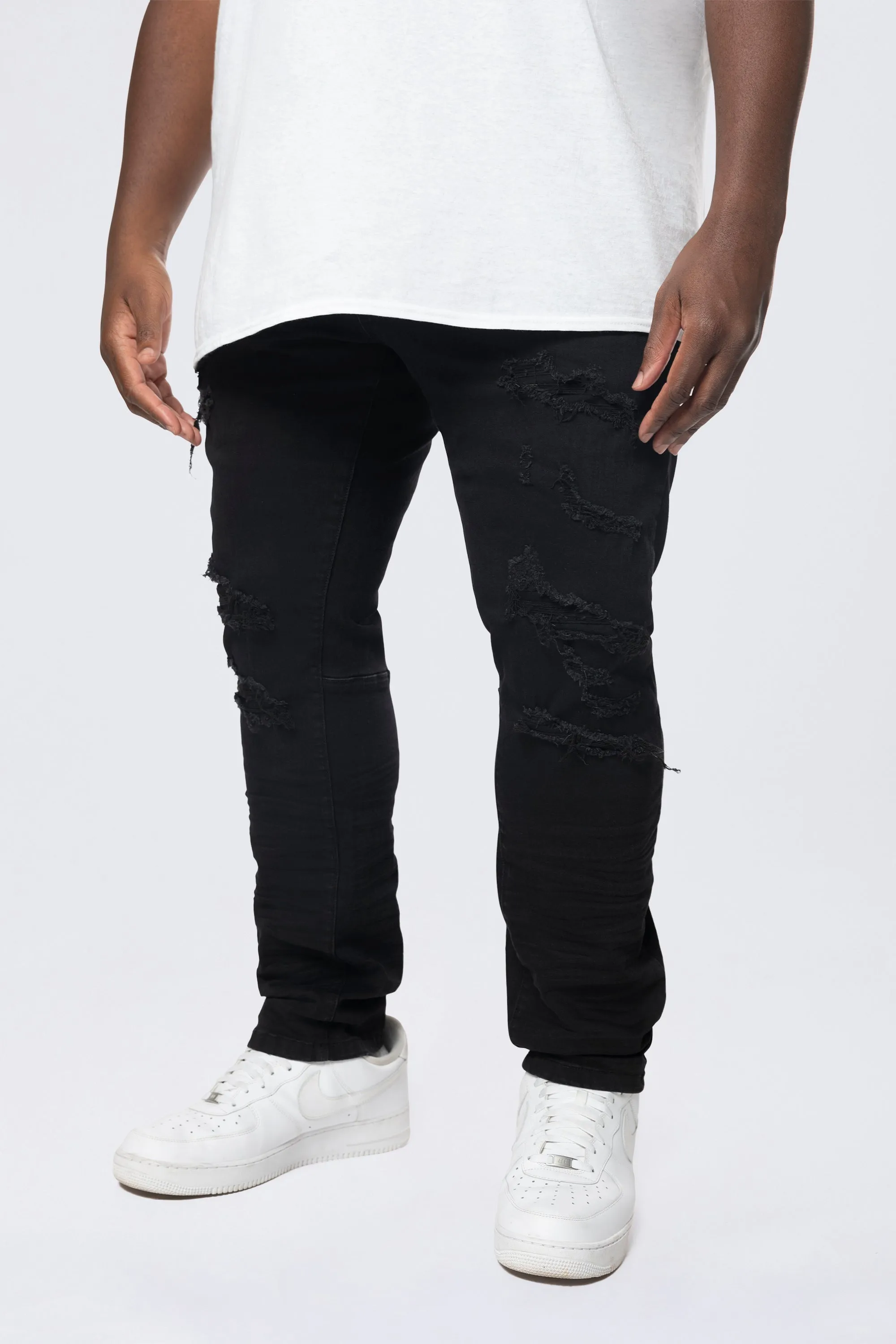 Big and Tall - Rip & Repaired Colored Jeans - Black