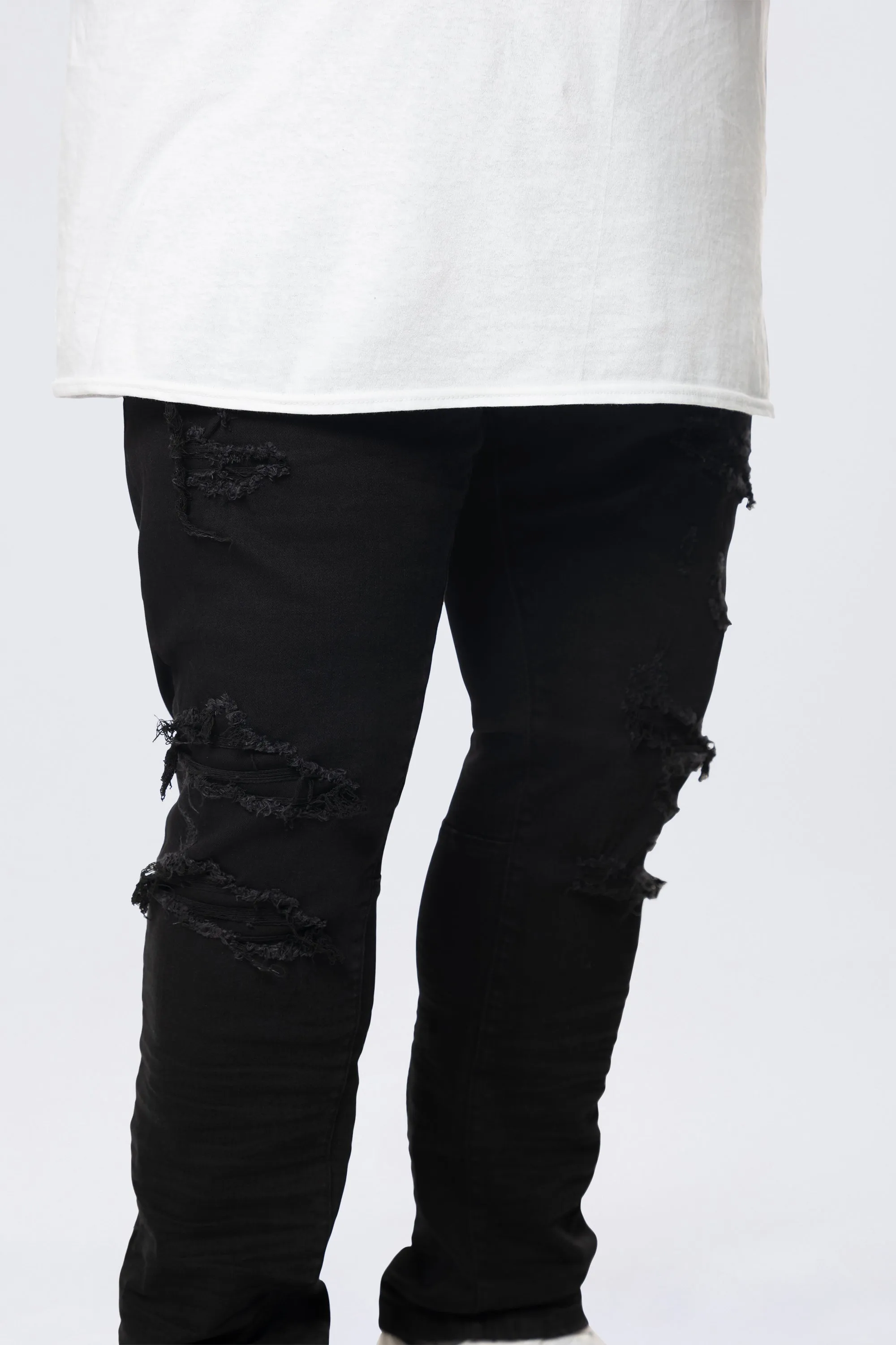 Big and Tall - Rip & Repaired Colored Jeans - Black