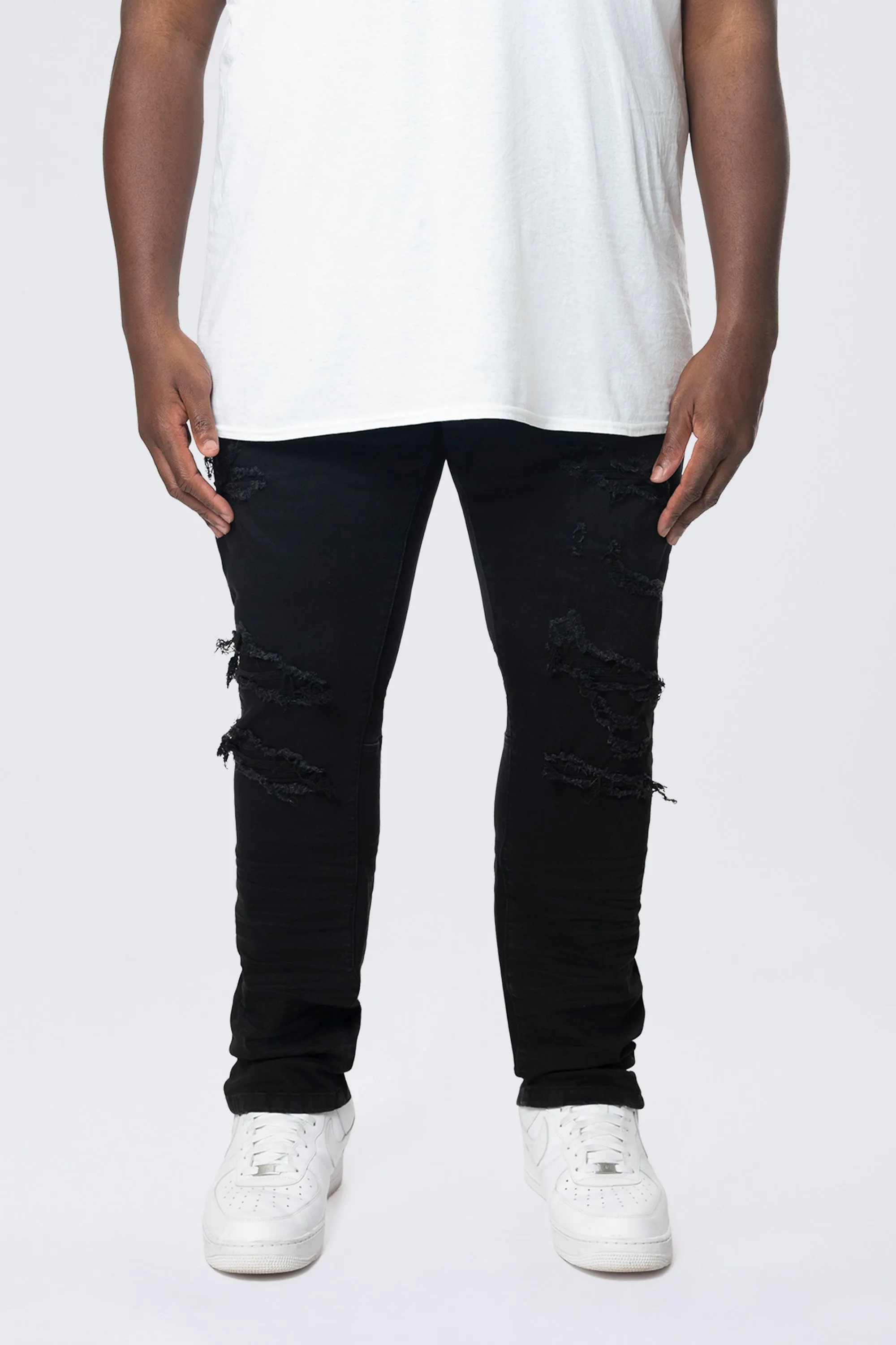 Big and Tall - Rip & Repaired Colored Jeans - Black