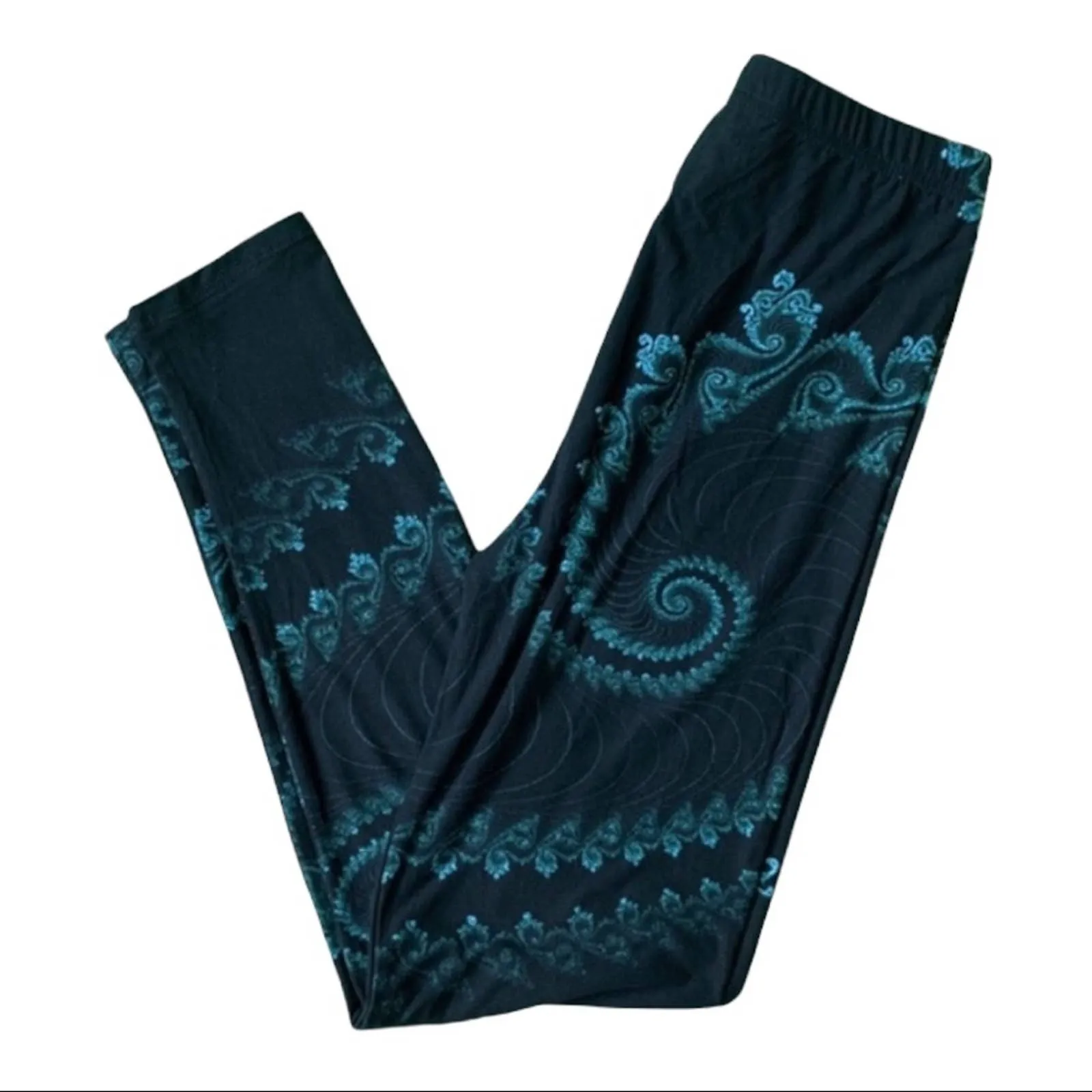 Black With Green Smoke Swirl Leggings One Size