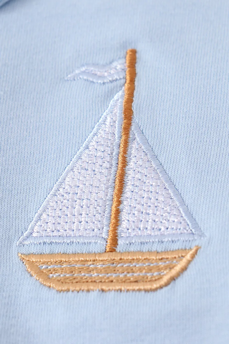 Blue sailboat embroidery boy shirt