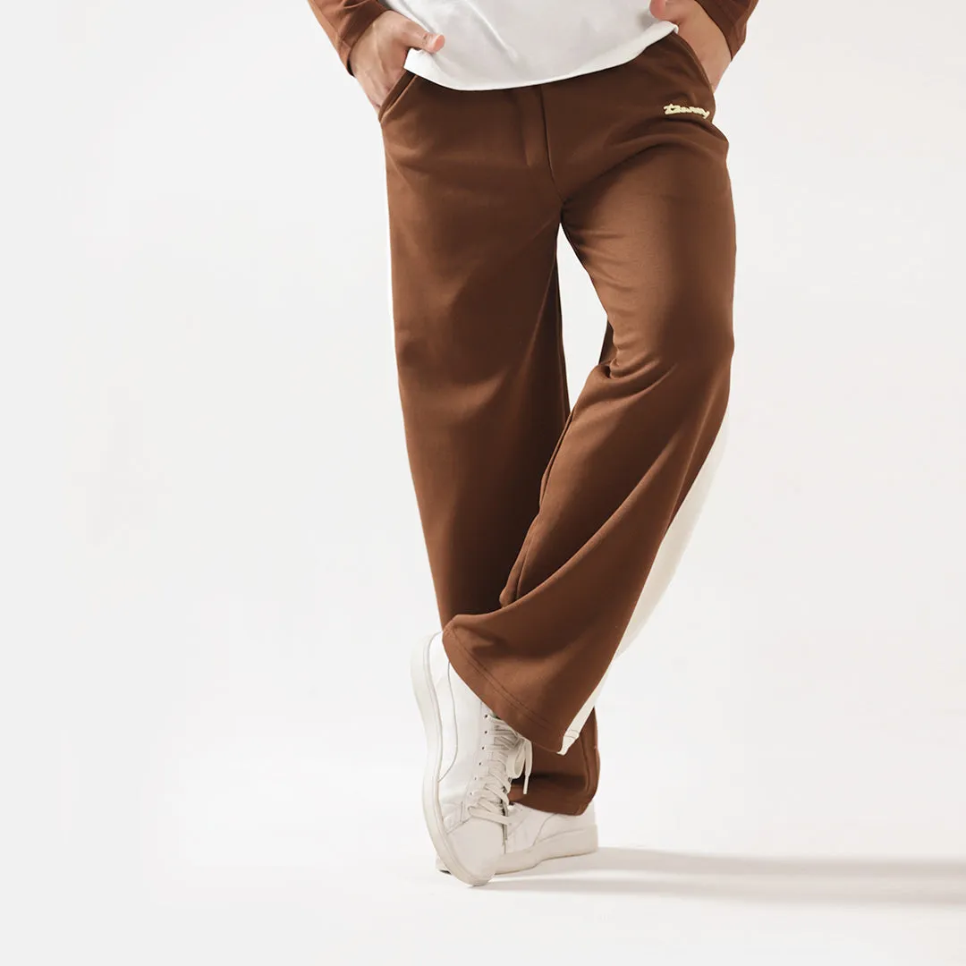 Brown Wide Leg Contrast Panel Unisex Trouser