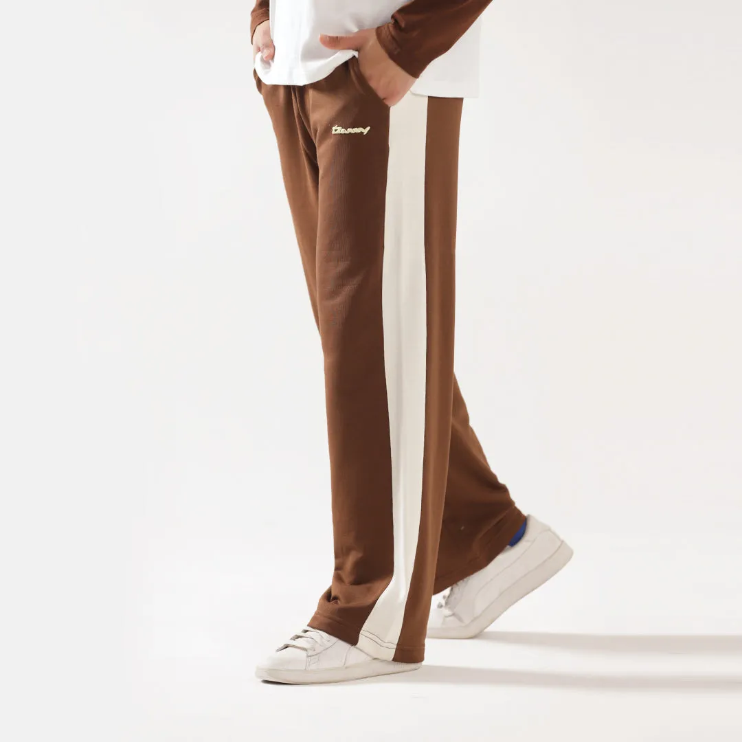 Brown Wide Leg Contrast Panel Unisex Trouser