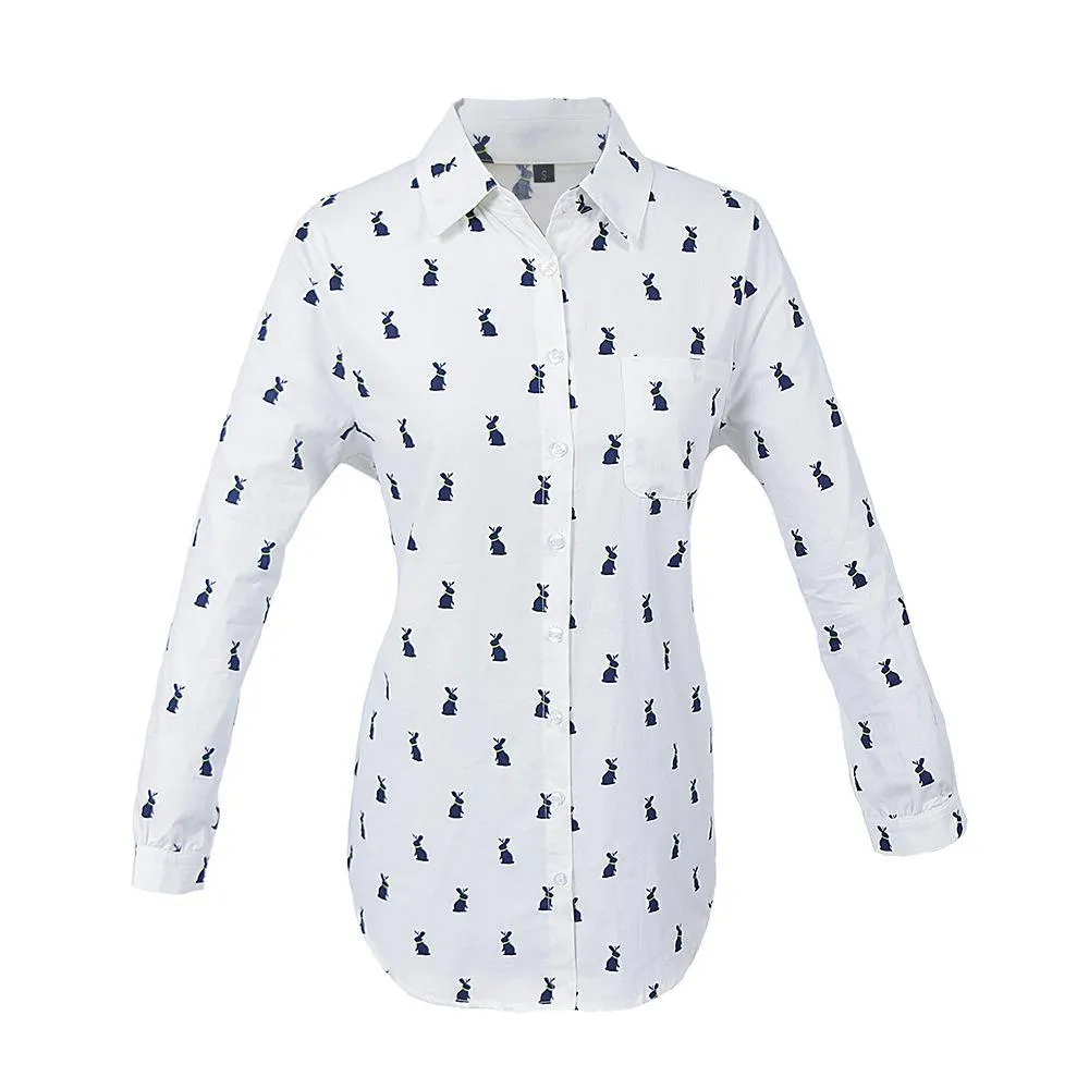 Bunny Print Collared Dress Shirt