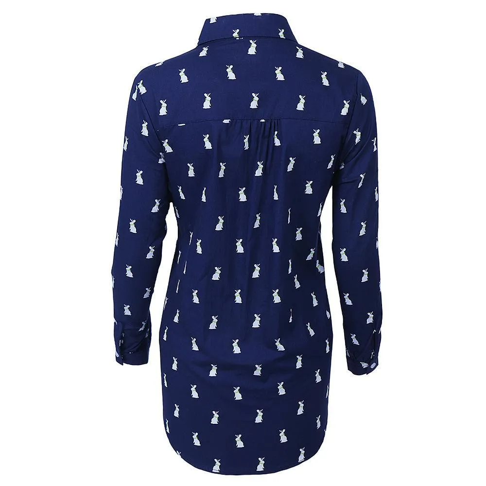 Bunny Print Collared Dress Shirt