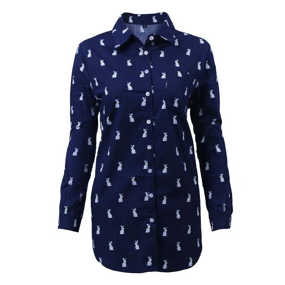 Bunny Print Collared Dress Shirt