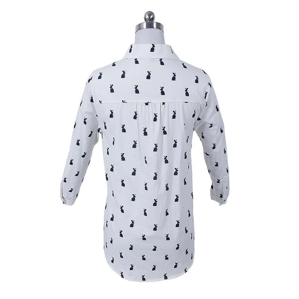 Bunny Print Collared Dress Shirt