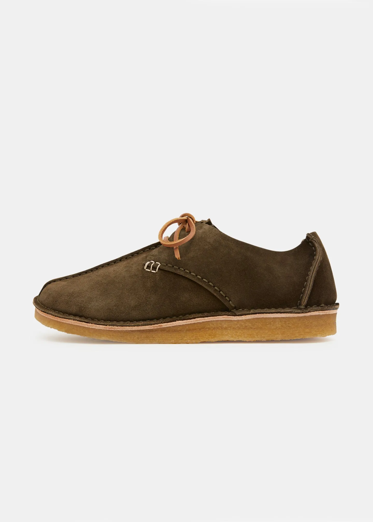 Caden Centre Seam Suede Shoe on Crepe - Olive