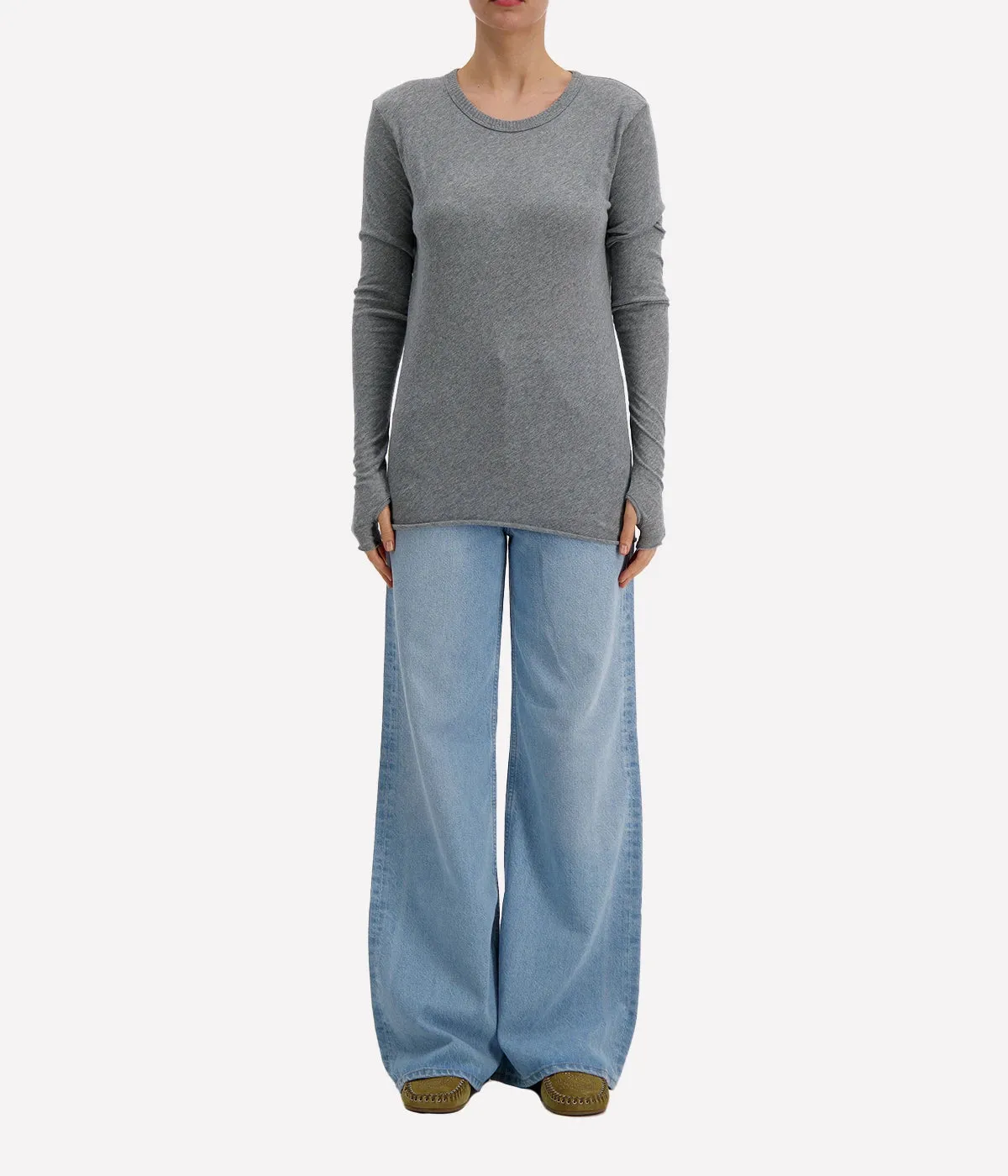 Cashmere Crew Neck Loose Long Sleeve in Smoke