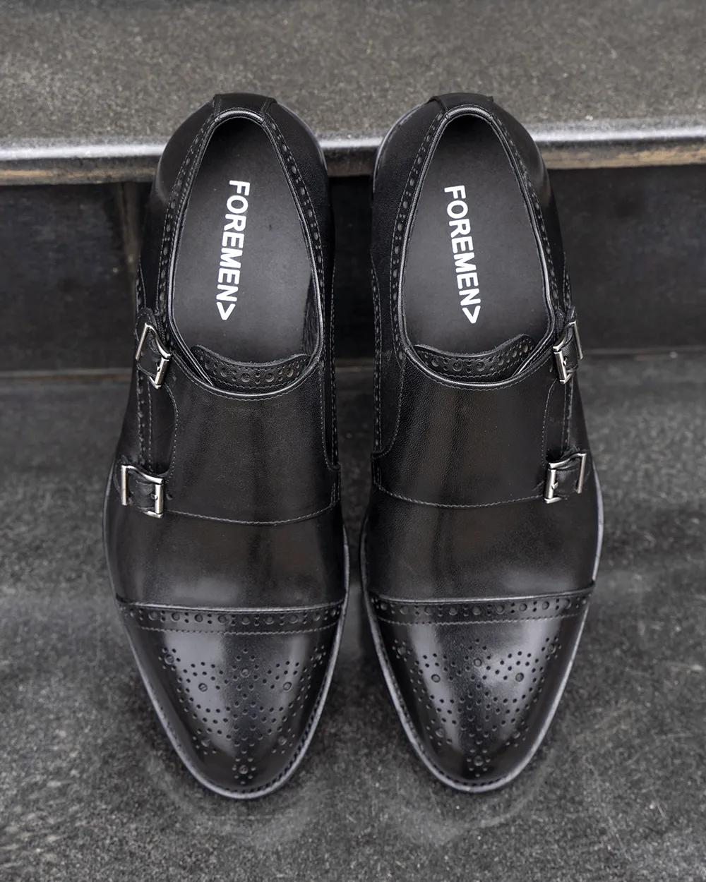 Centra Premium Black Double Monk Strap Shoes for Men - Classic Elegant Footwear