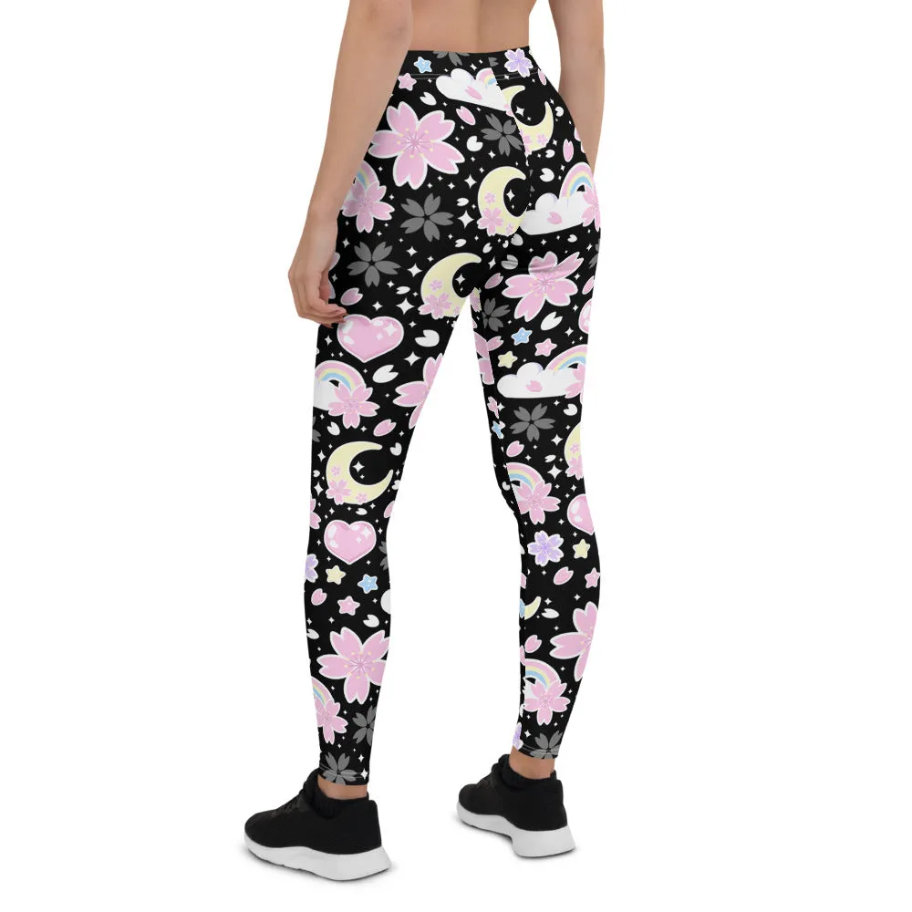 Cherry Blossom Dreams Black Leggings