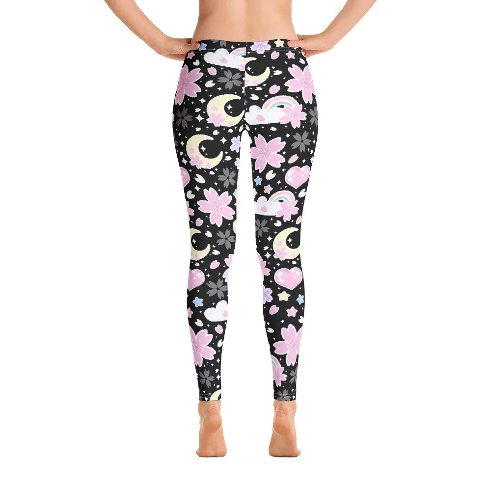 Cherry Blossom Dreams Black Leggings