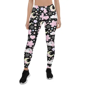 Cherry Blossom Dreams Black Leggings