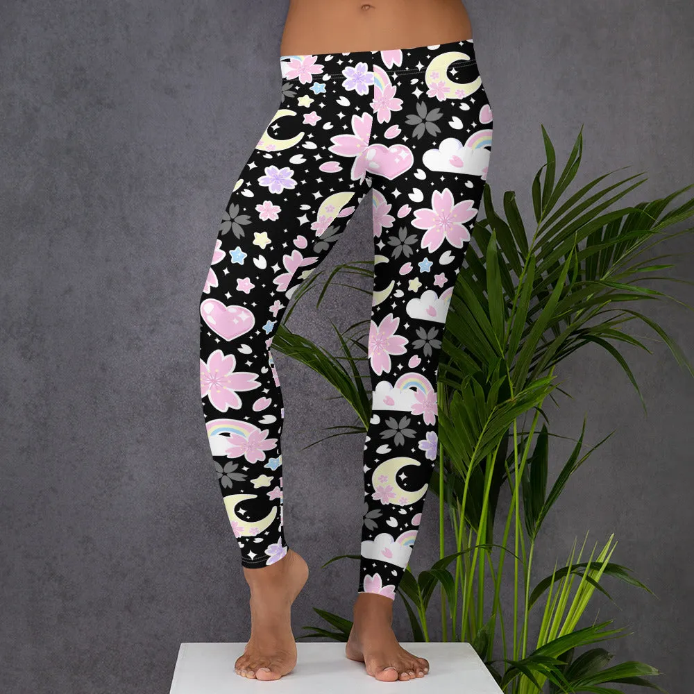 Cherry Blossom Dreams Black Leggings