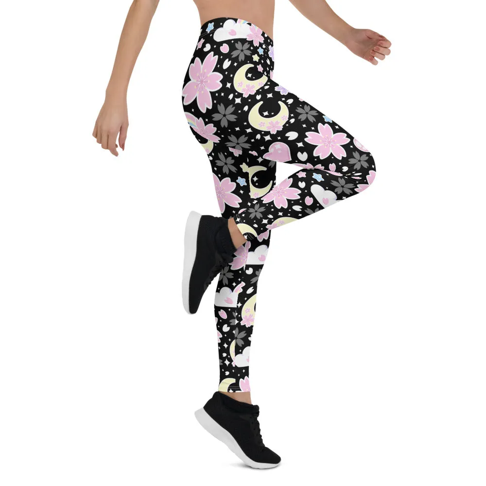 Cherry Blossom Dreams Black Leggings