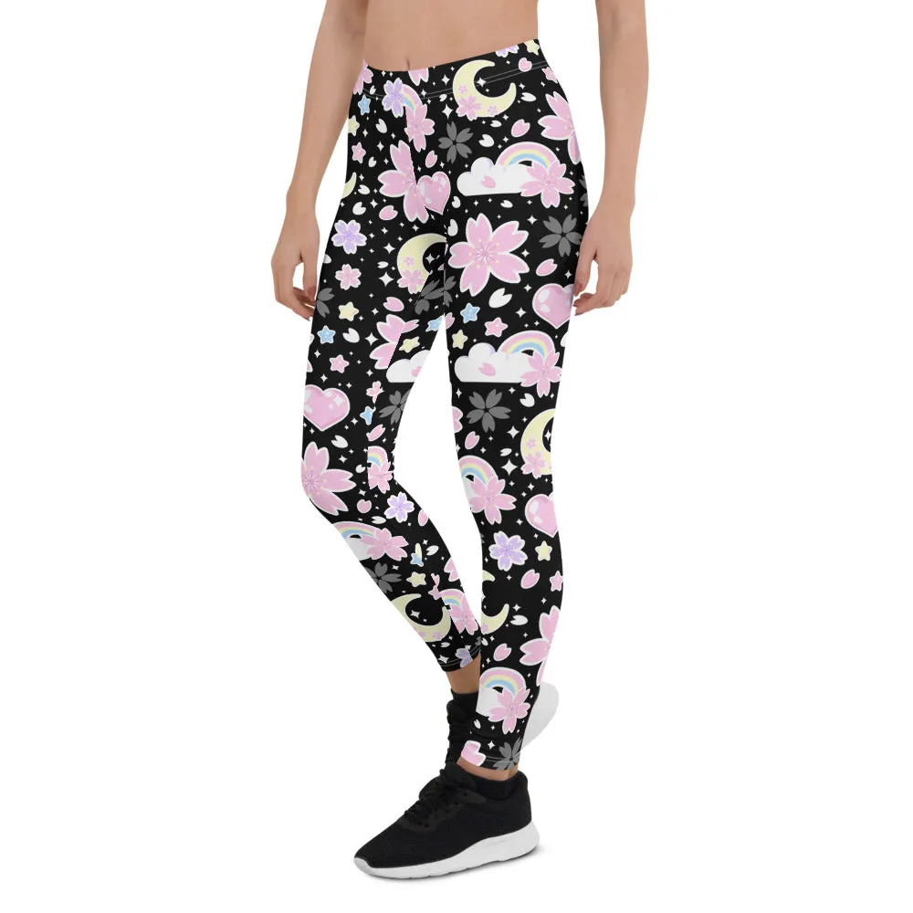 Cherry Blossom Dreams Black Leggings