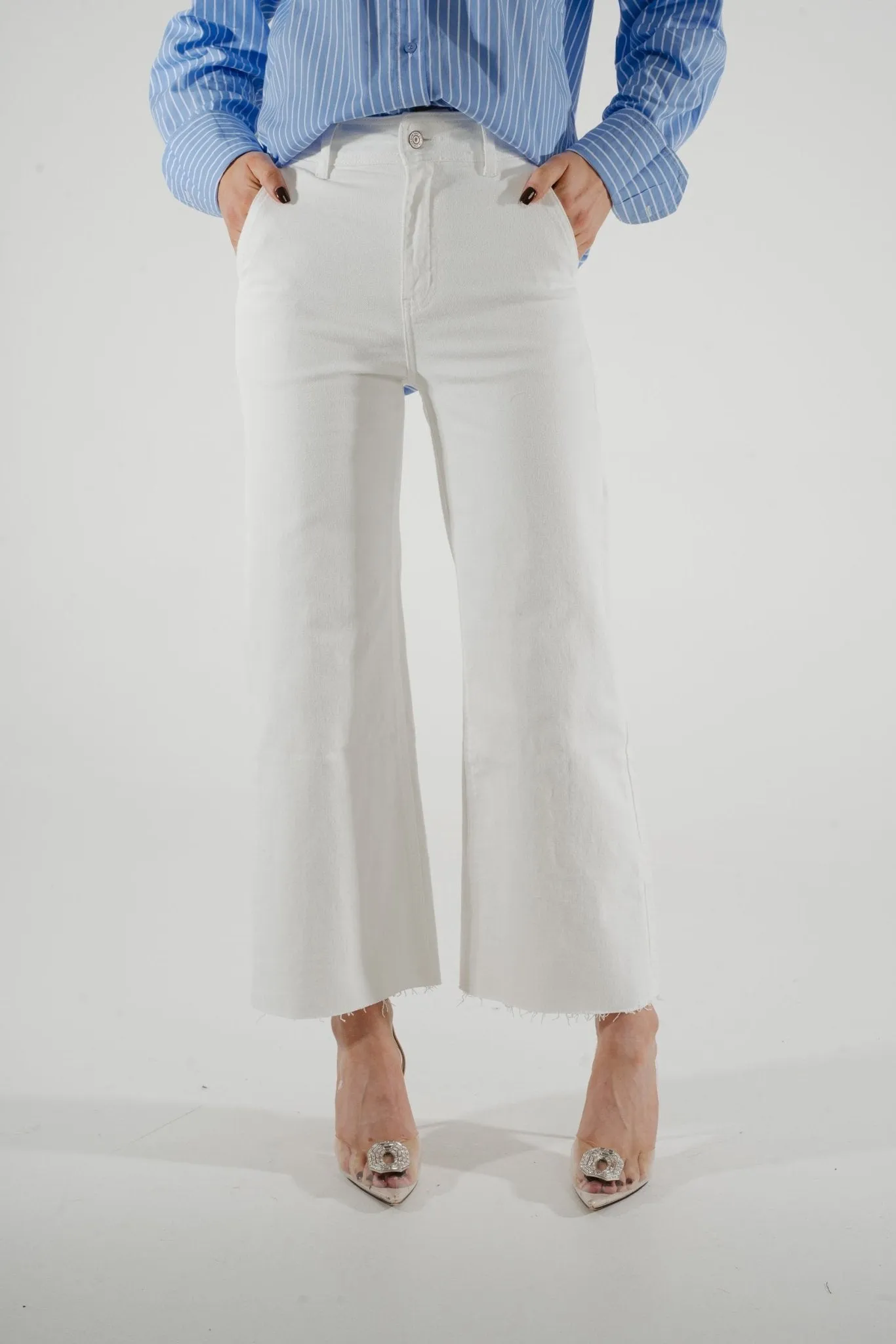 Cindy Frayed Wide Leg Jean In White