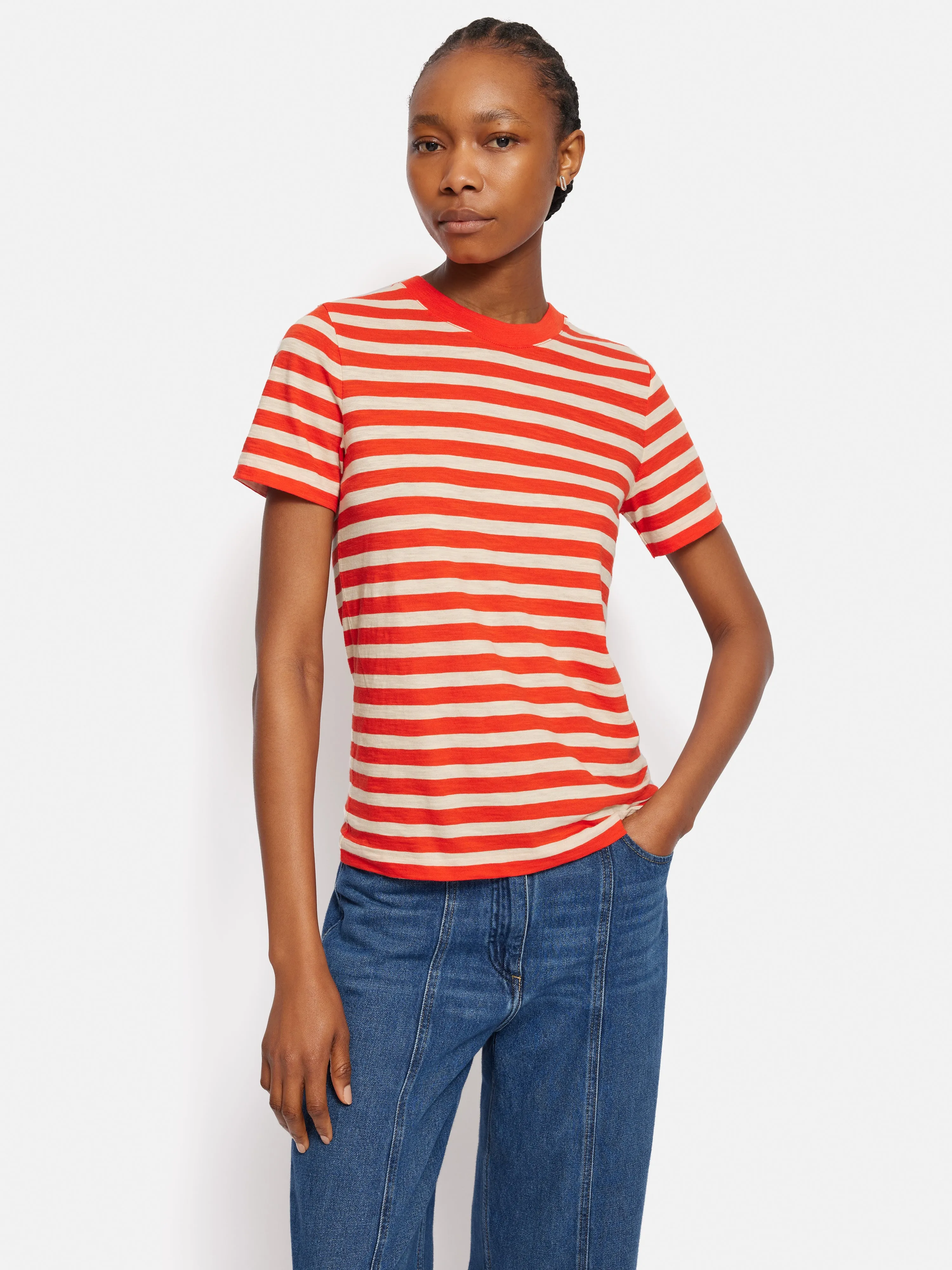 Cotton Slub Stripe Tee | Red