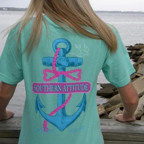 Country Life Outfitters Southern Attitude Anchor Bow Mint Vintage Girlie Bright T Shirt