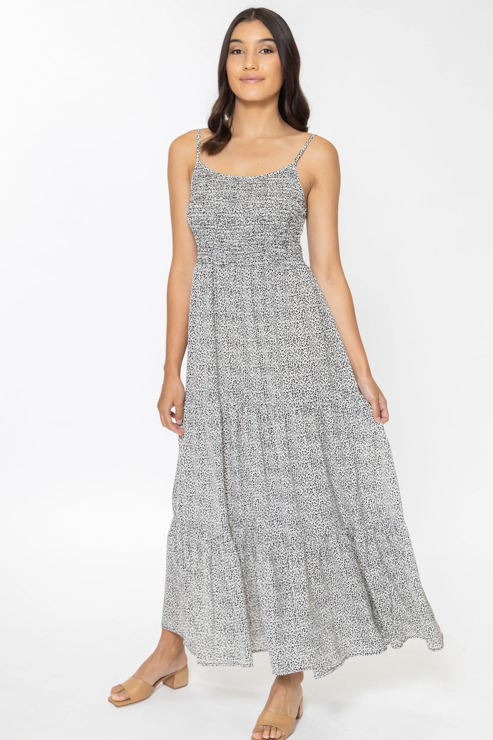 Faith Snow Leopard Tiered Strappy Maxi Dress