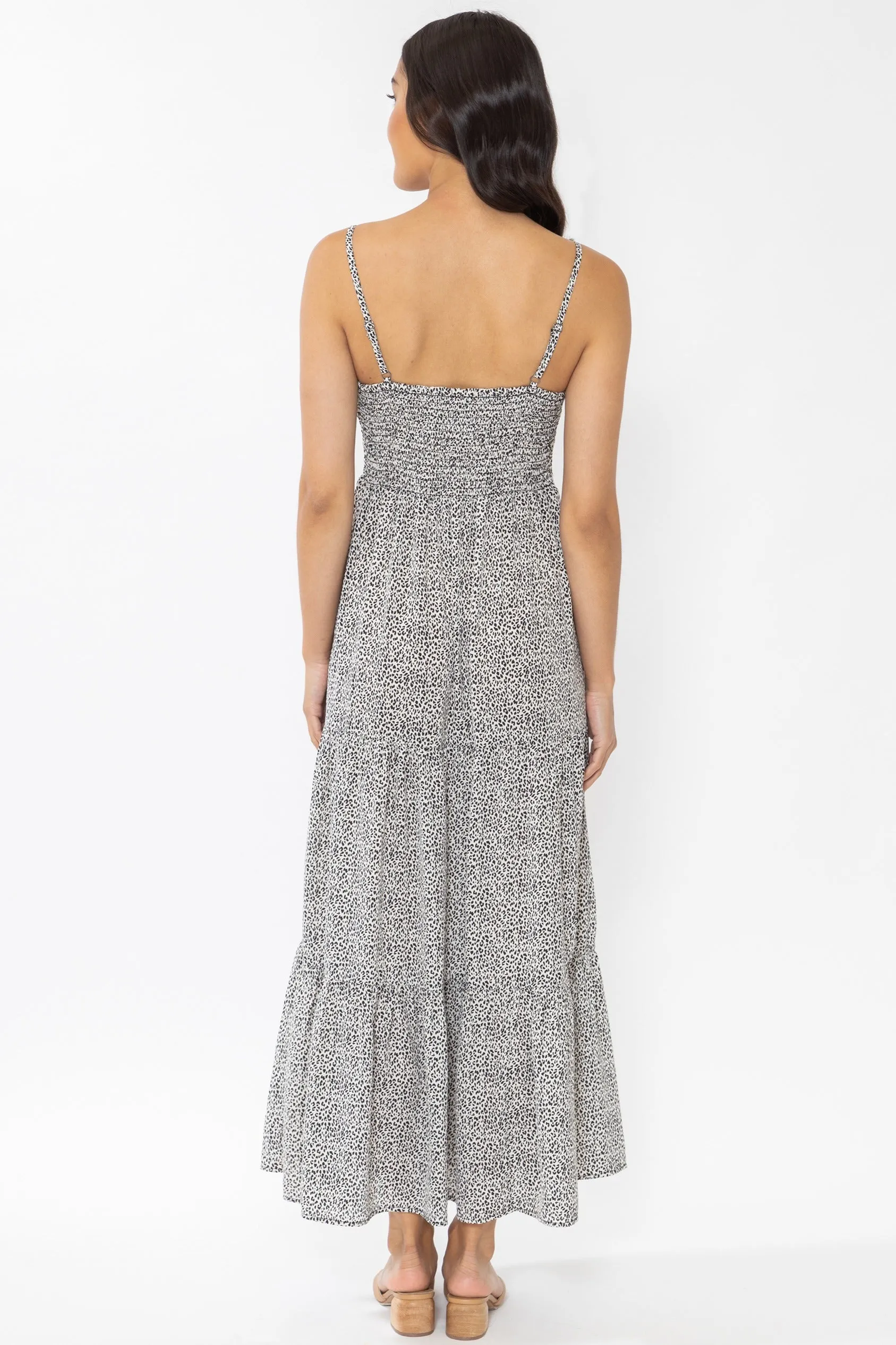 Faith Snow Leopard Tiered Strappy Maxi Dress