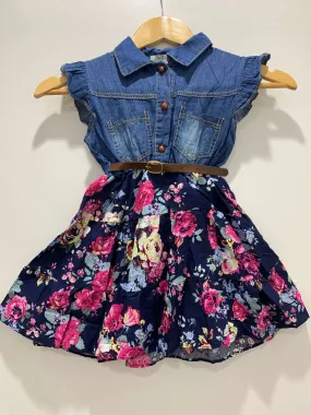 Girl's Casual Floral & Denim Dress