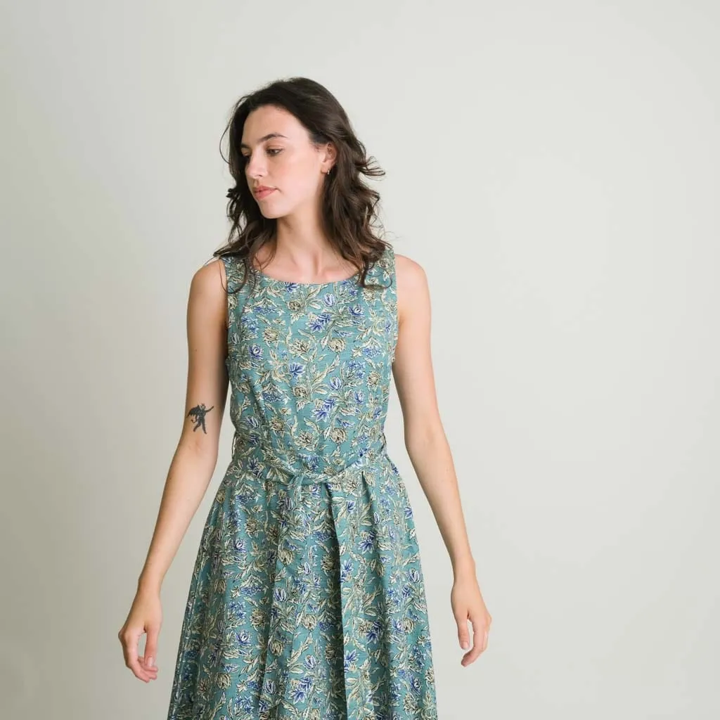 Grace Textured Cotton Swing Dress | Sea Green Print