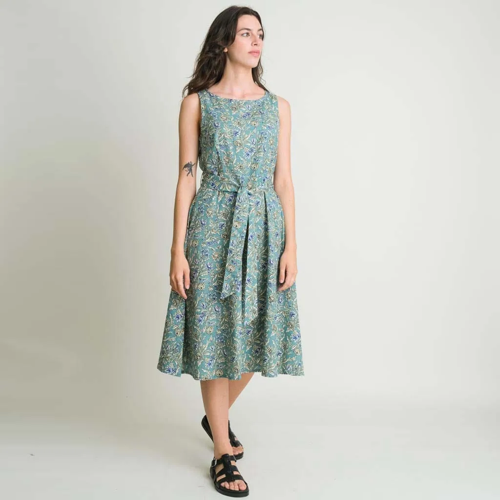 Grace Textured Cotton Swing Dress | Sea Green Print