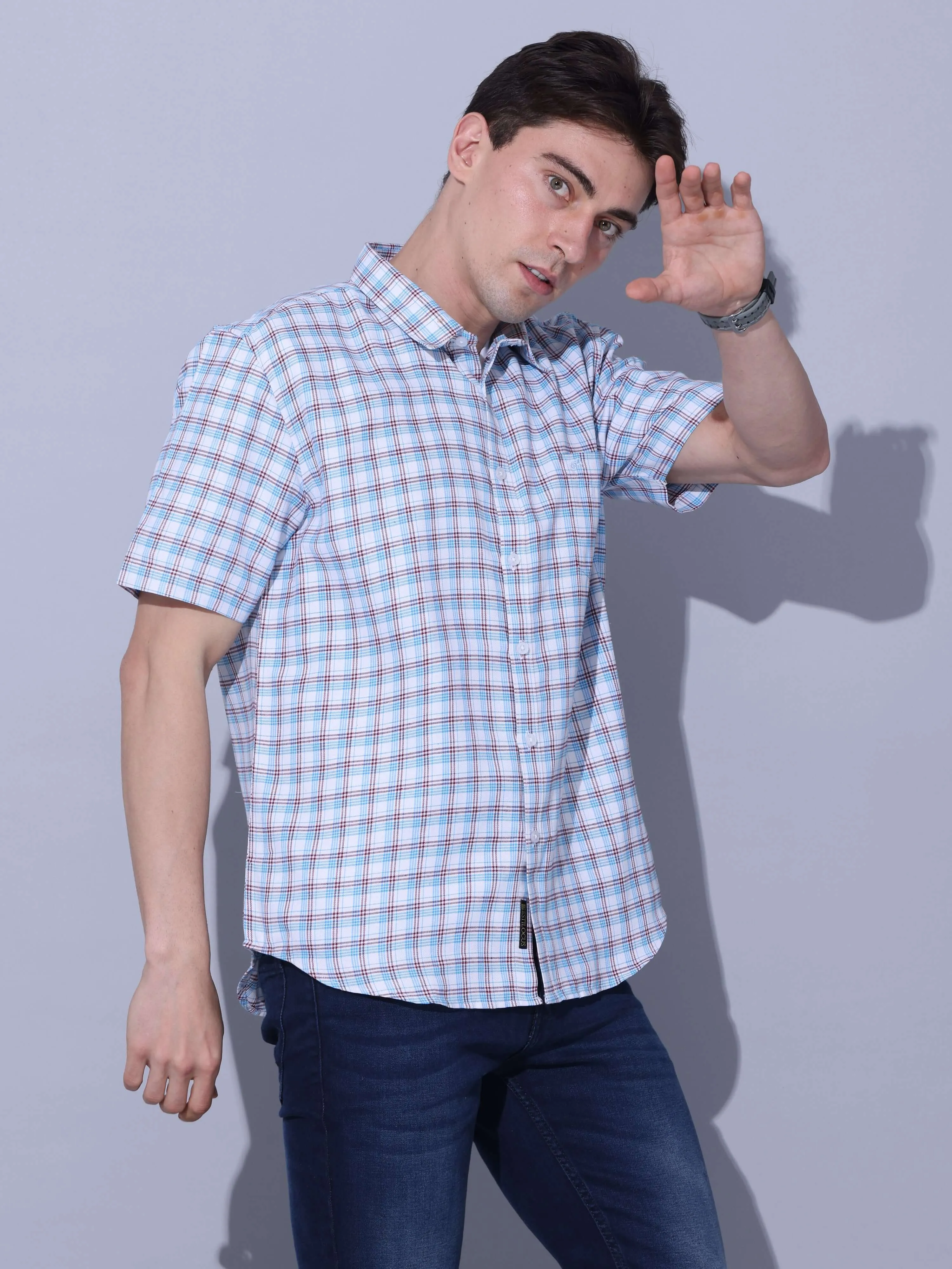 Light Blue Check Casual Shirt