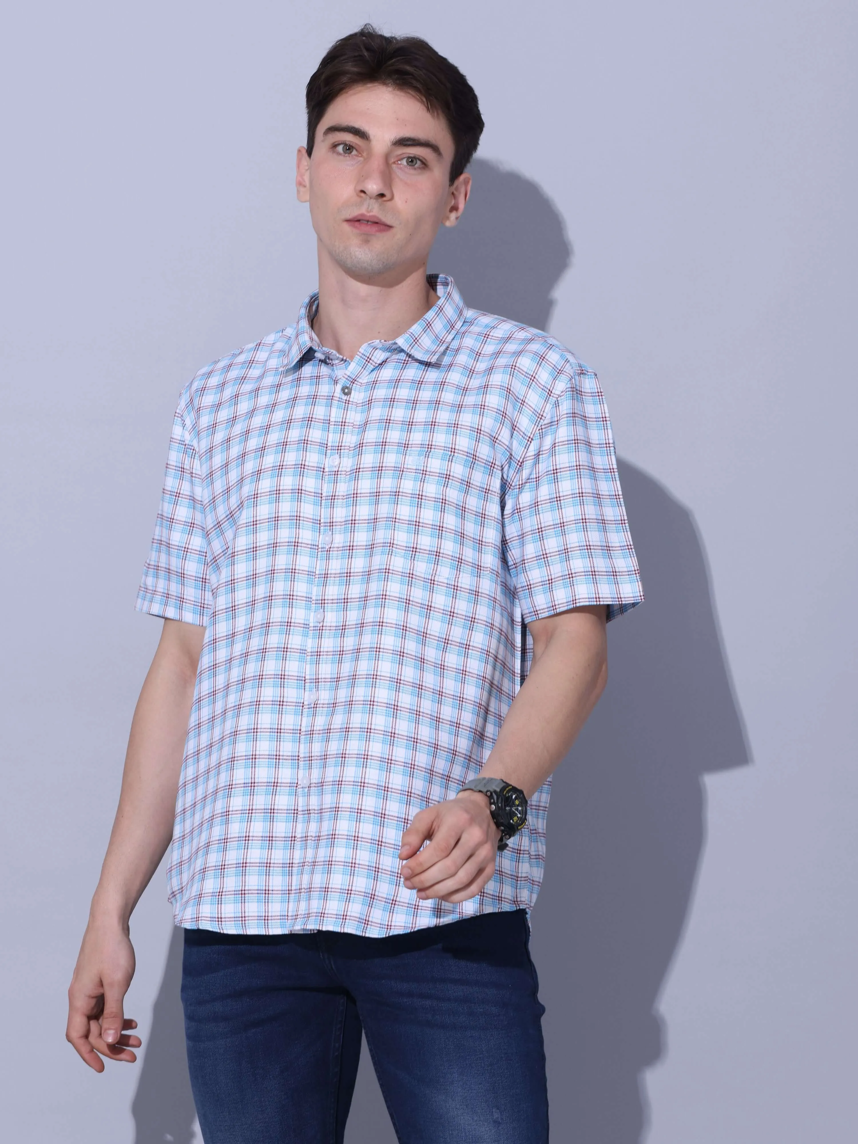 Light Blue Check Casual Shirt