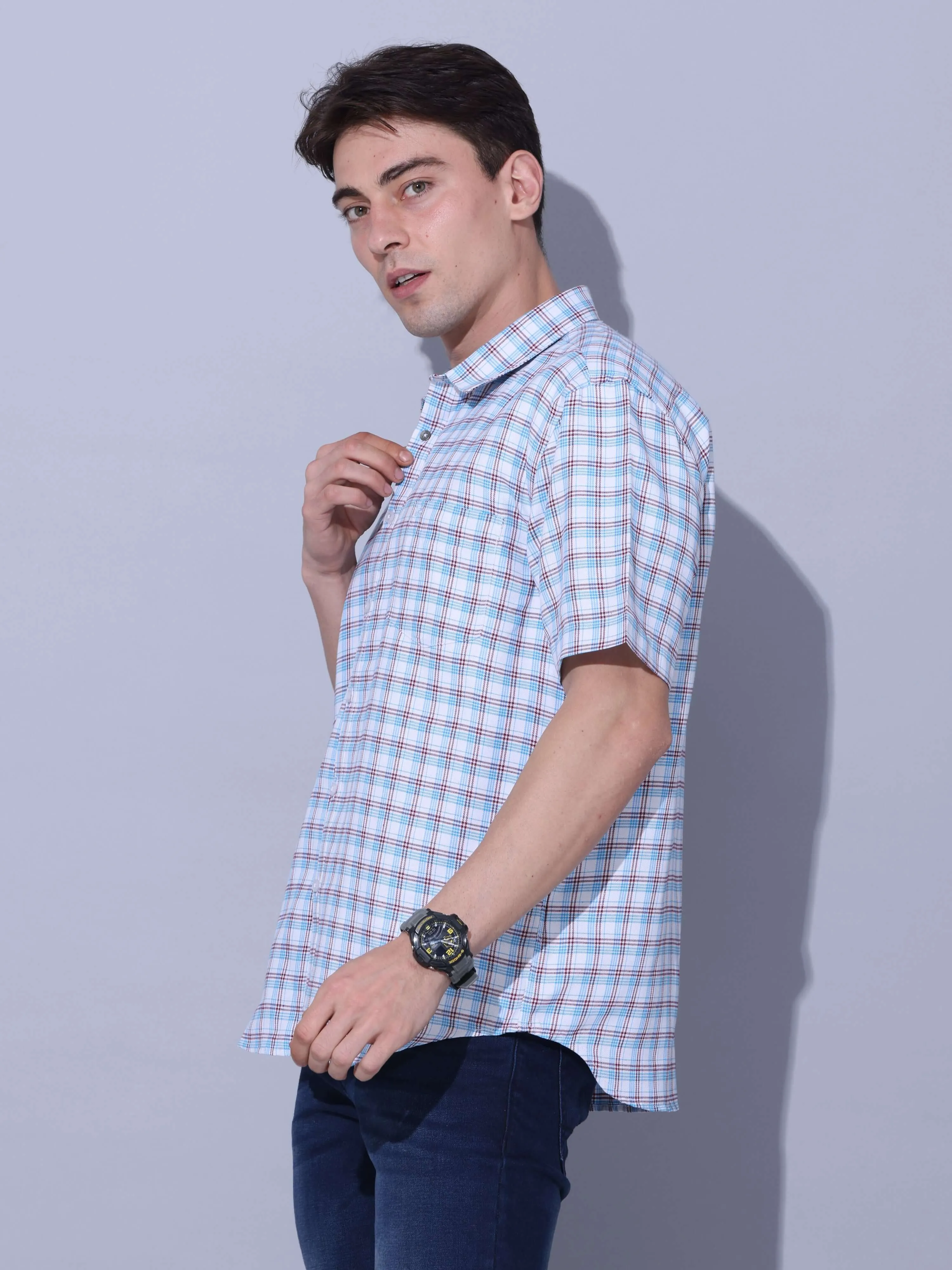 Light Blue Check Casual Shirt