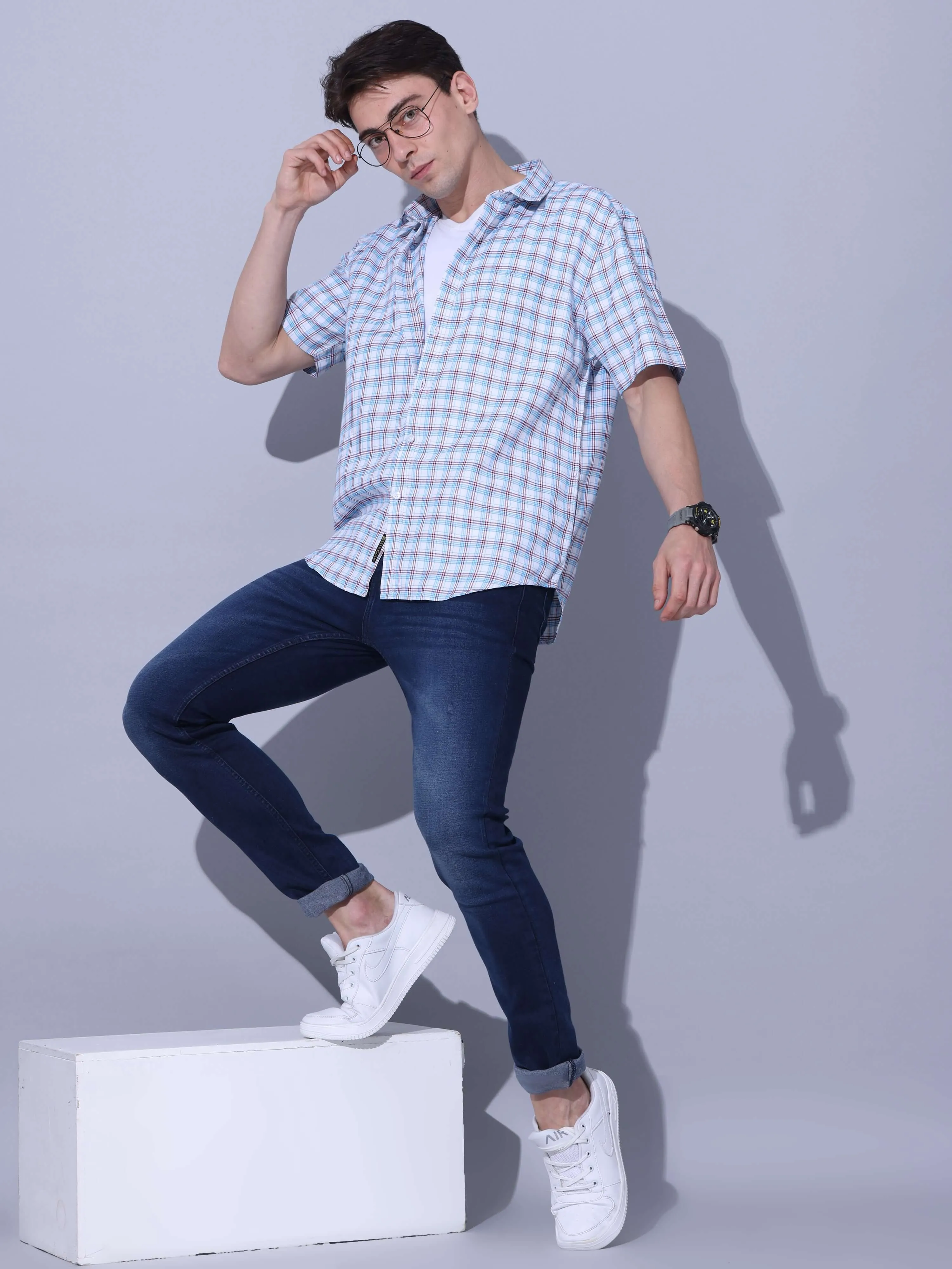 Light Blue Check Casual Shirt