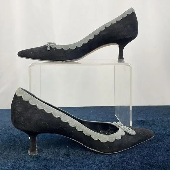 Manolo BlahnikBlack and Grey Suede Kitten Heels