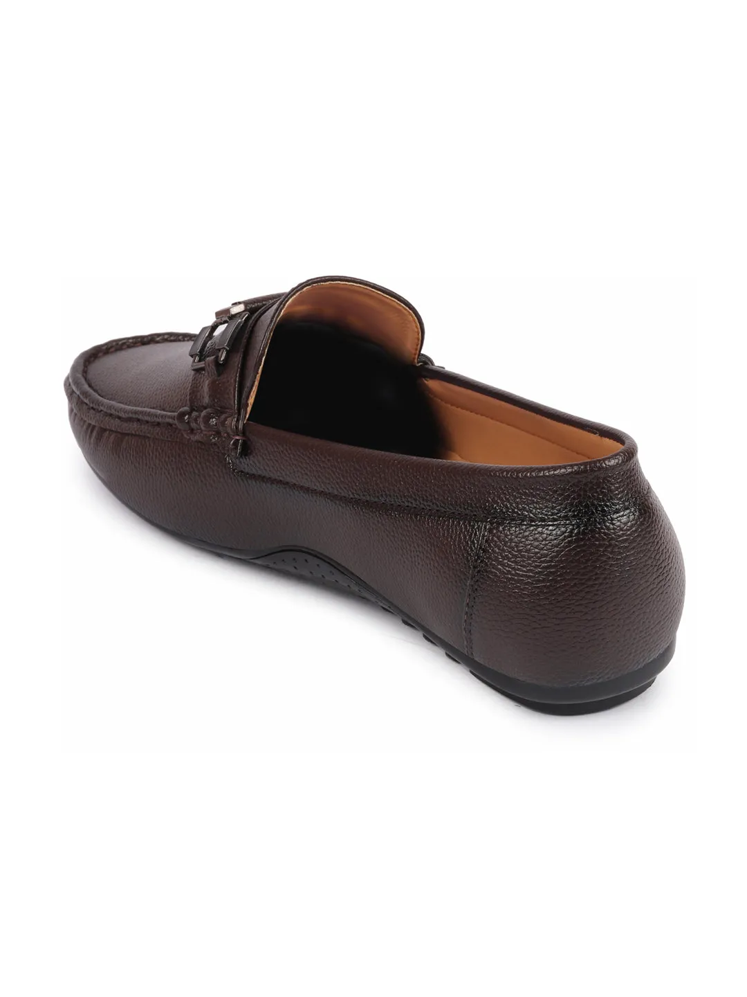 Men Brown Textured Design Horsebit Buckle Casual Classic Slip On Moccasins and Loafers