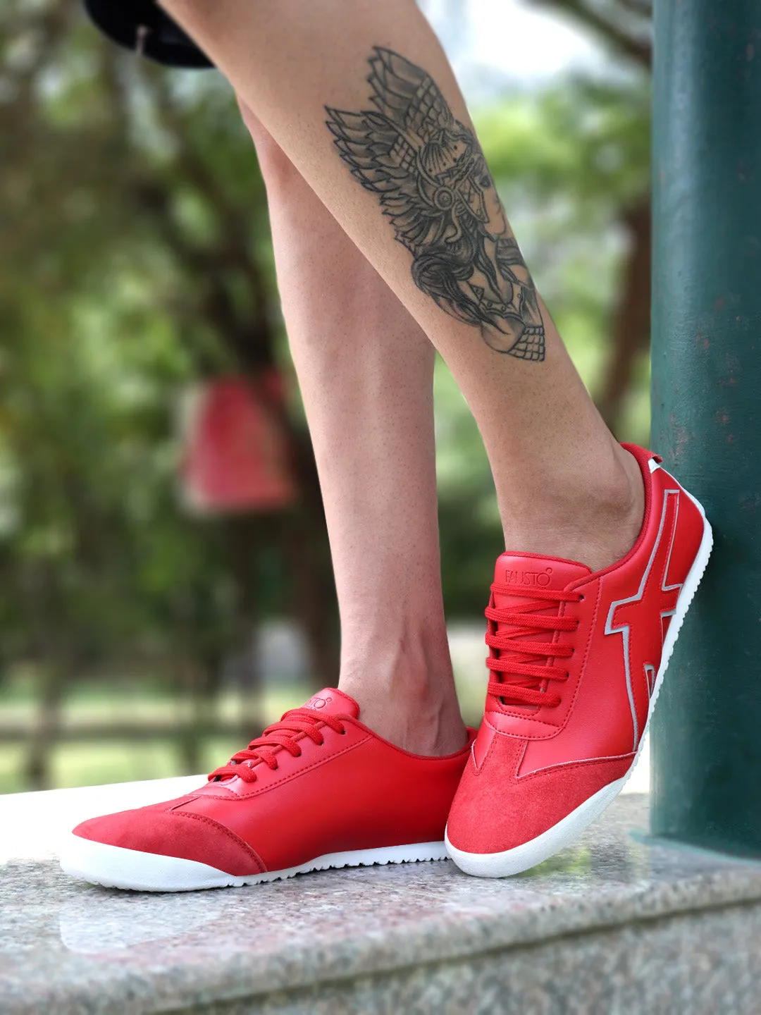 Men Red Trendy Lace Up Sneakers