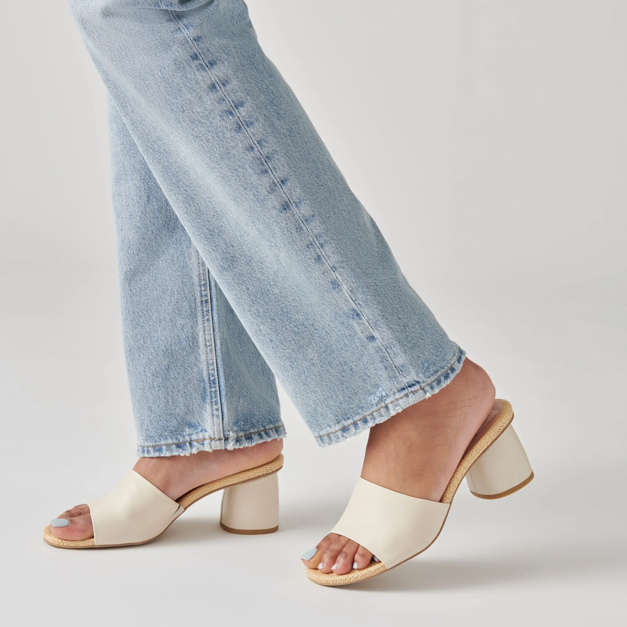 MINNY RAFFIA HEELS IVORY LEATHER