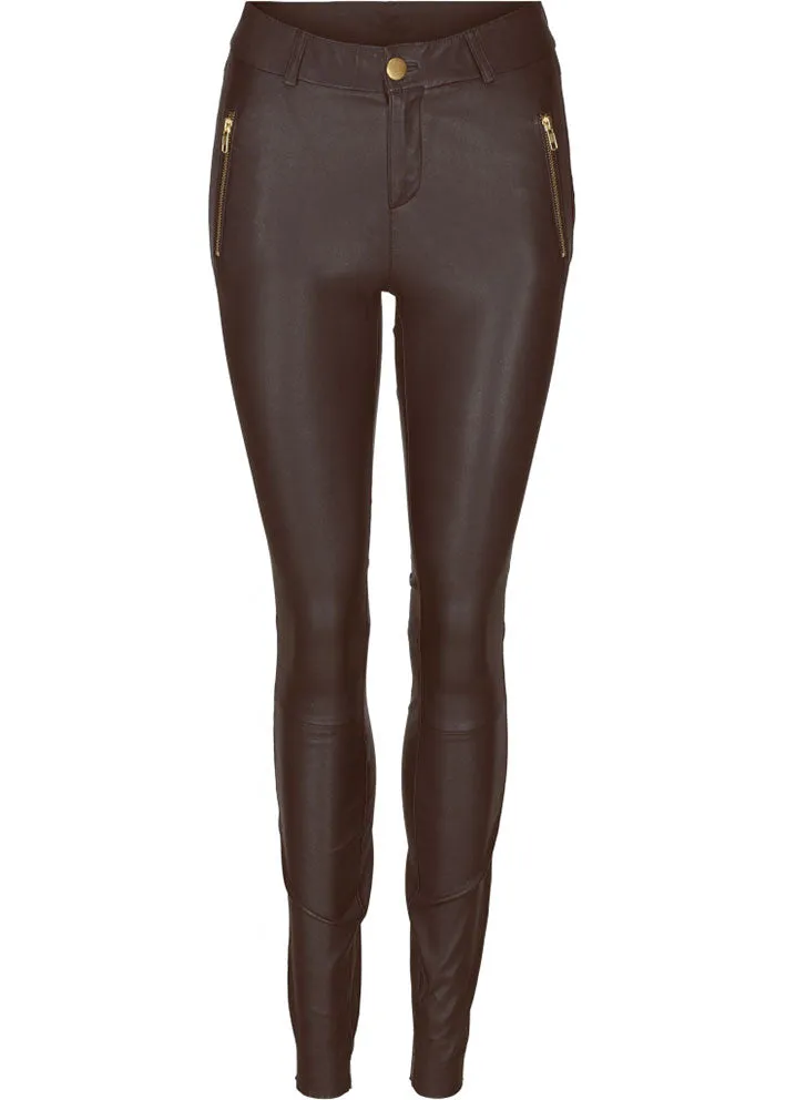 Notyz Leggings with saddleback 10910 Skindbukser - Coffee Brown with Light Gold