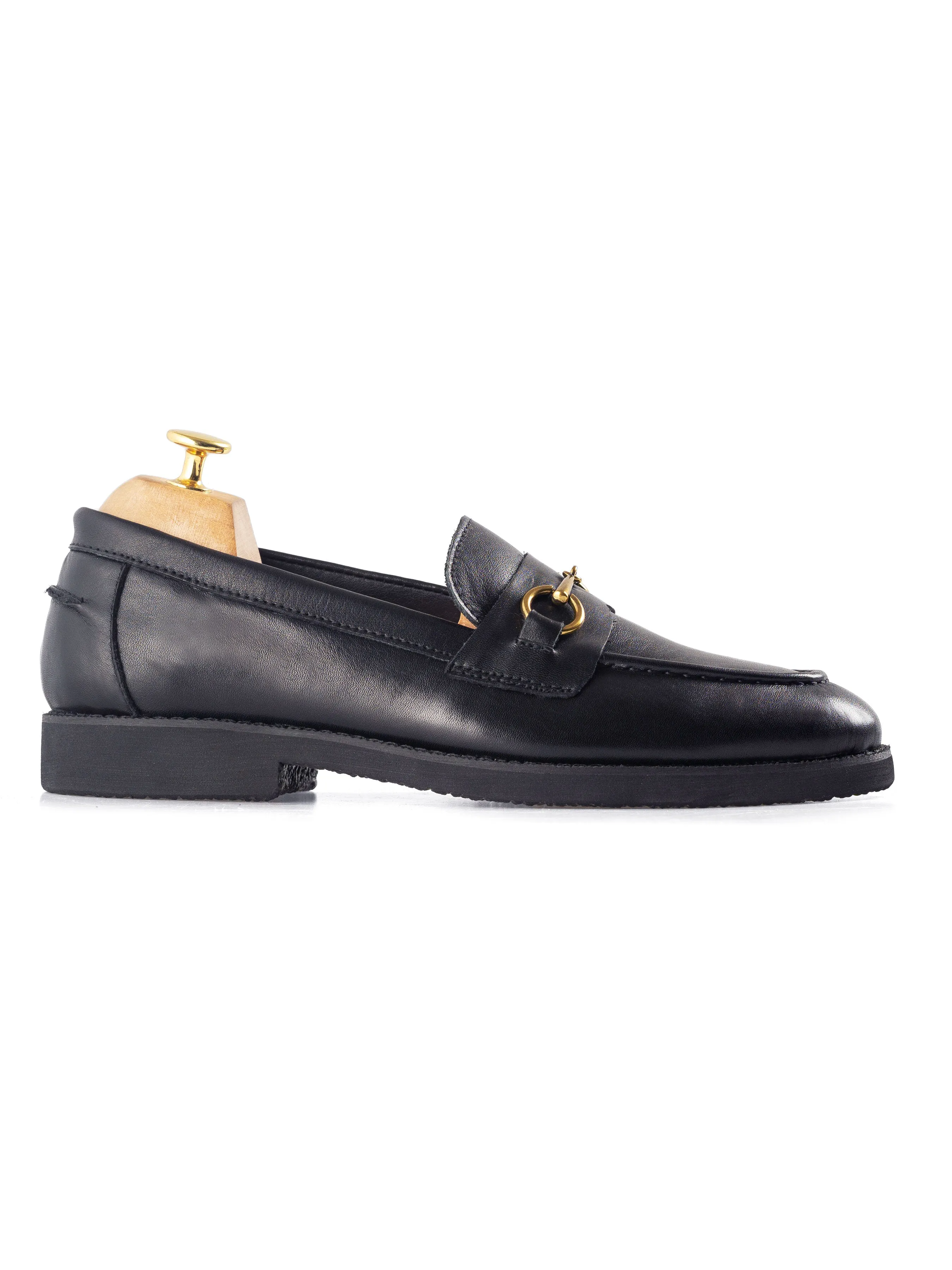 Penny Loafer Horsebit Buckle - Black Leather (Crepe Sole)