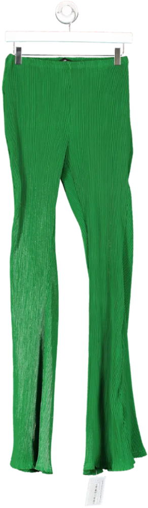 PrettyLittleThing Green Wide Leg Plisse Trousers UK 4