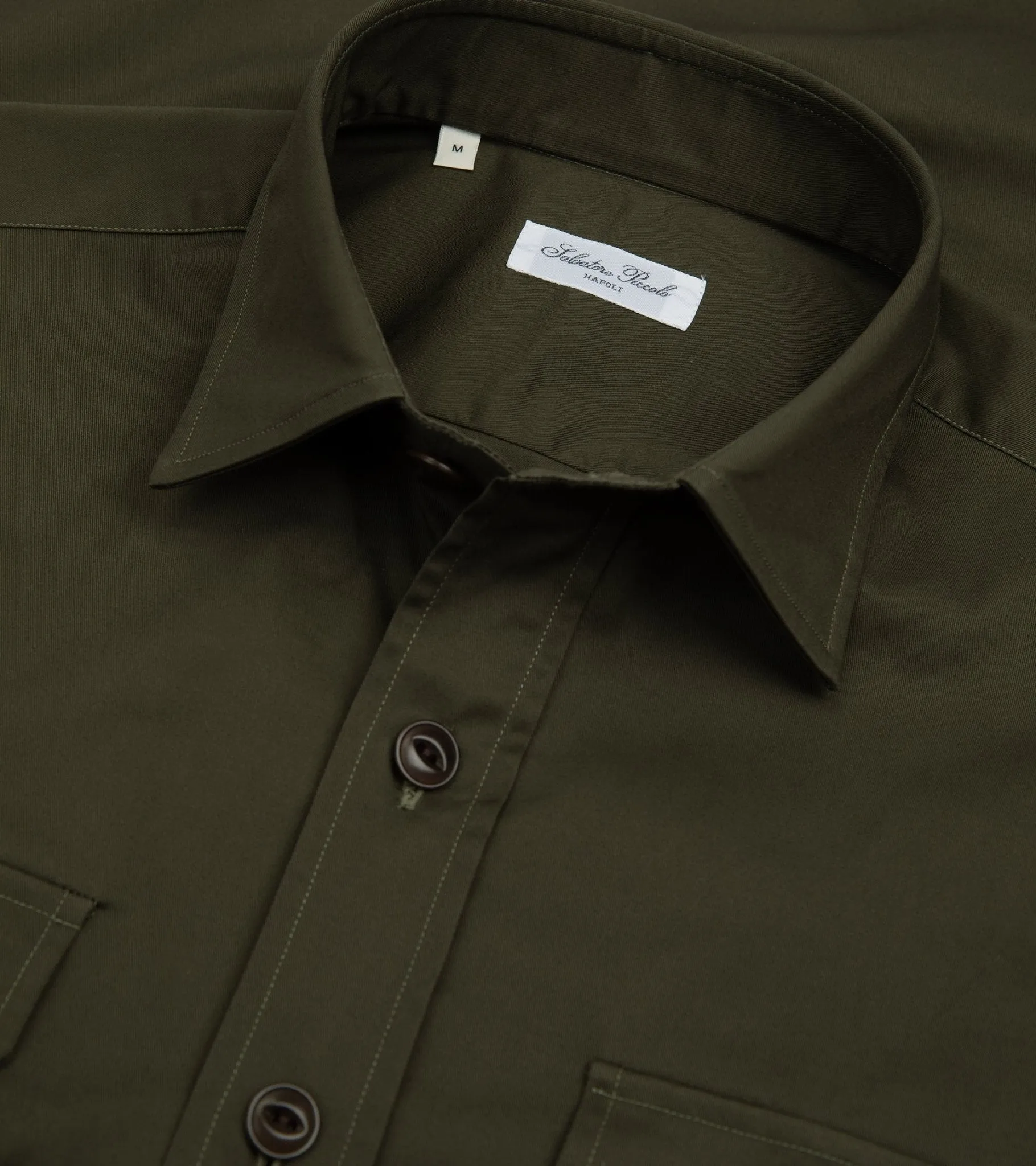 Salvatore Piccolo Cotton Gabardine Military Shirt: Olive