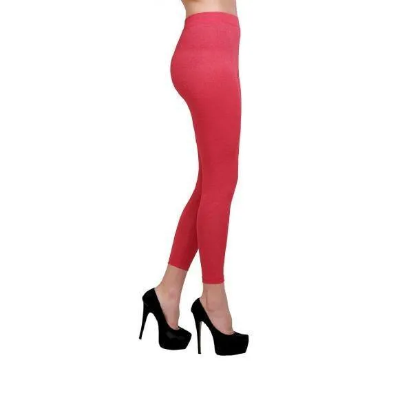 Shimmer Stretchy Ankle Length Leggings-Candy Red