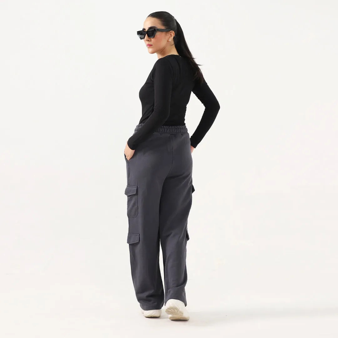 Smoke grey Wide Leg Cargo Unisex Trouser