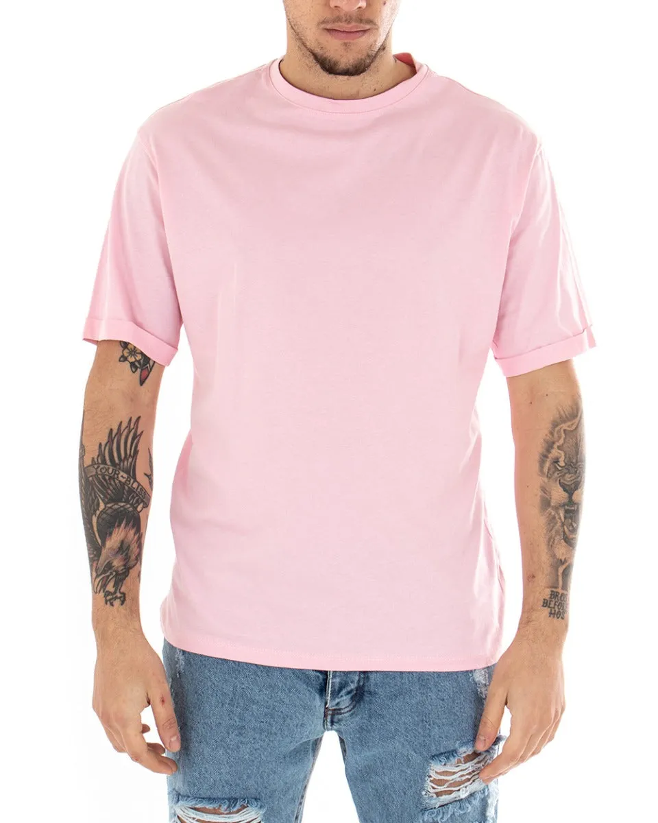 T-shirt Uomo Maglia Stampa Retro Rosa Girocollo Casual Oversize GIOSAL