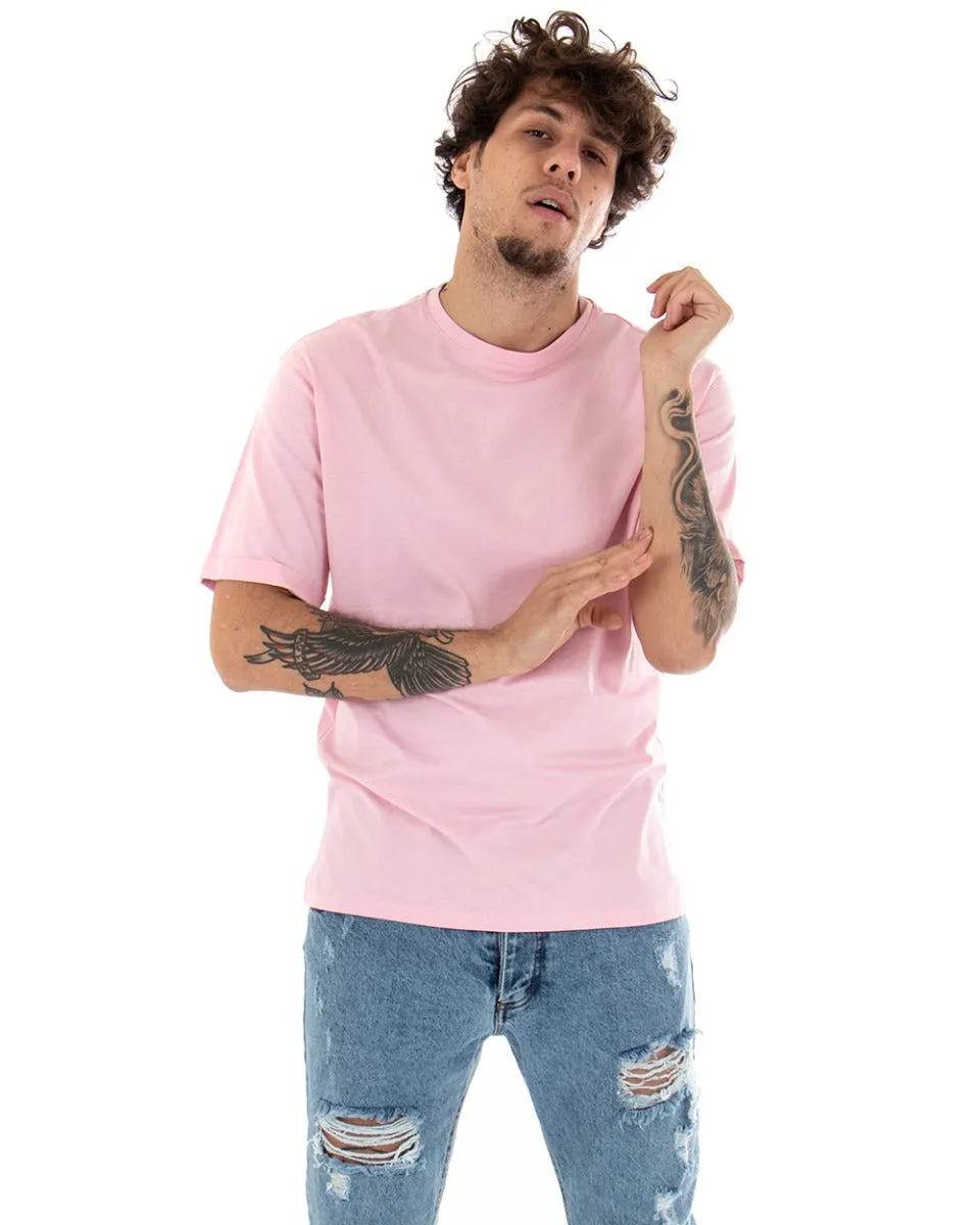 T-shirt Uomo Maglia Stampa Retro Rosa Girocollo Casual Oversize GIOSAL