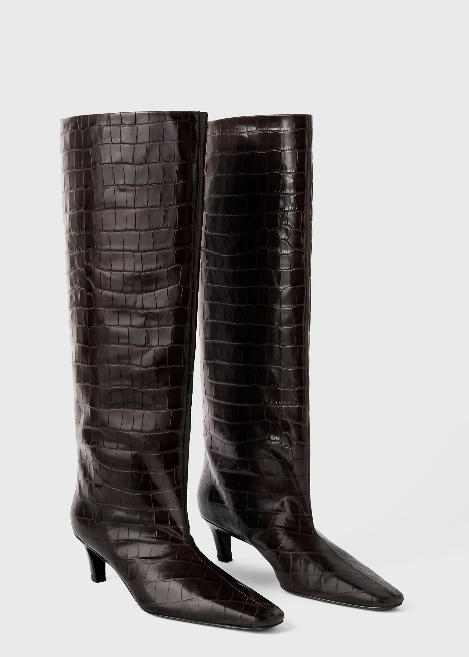 The Wide Shaft Boot dark brown croco