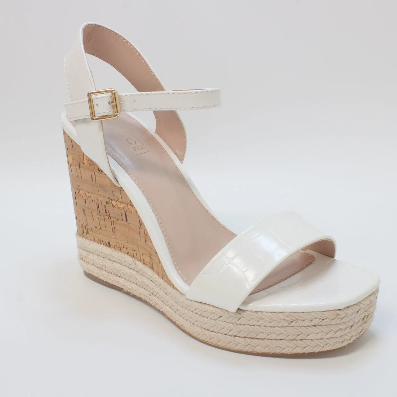 Womens Office Holland Cork Wedges White